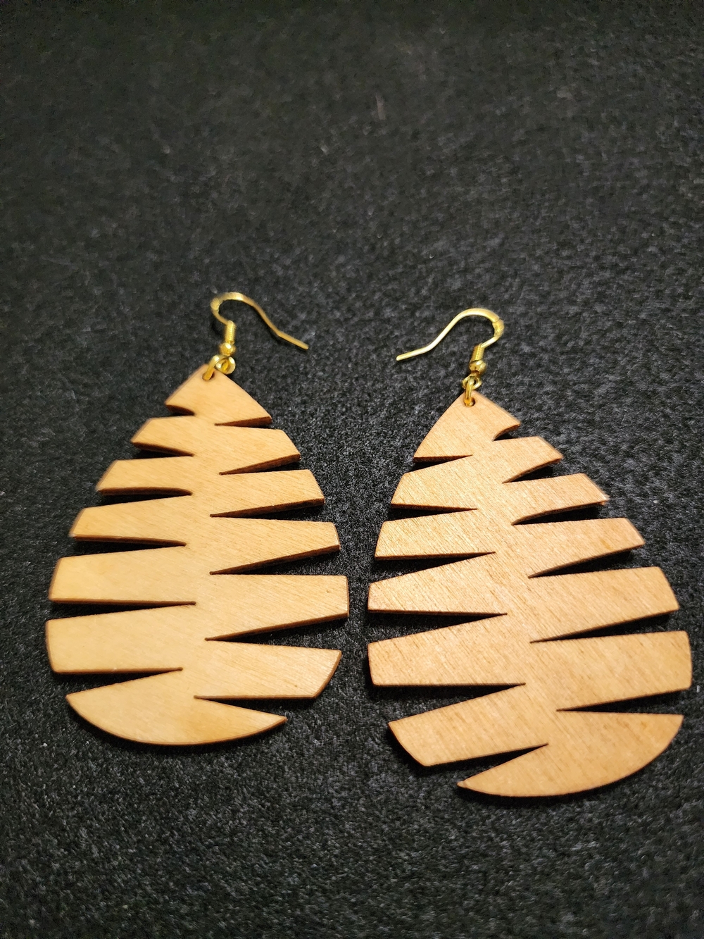Natural Wood Teardrop Cutout Earrings - Light Brown